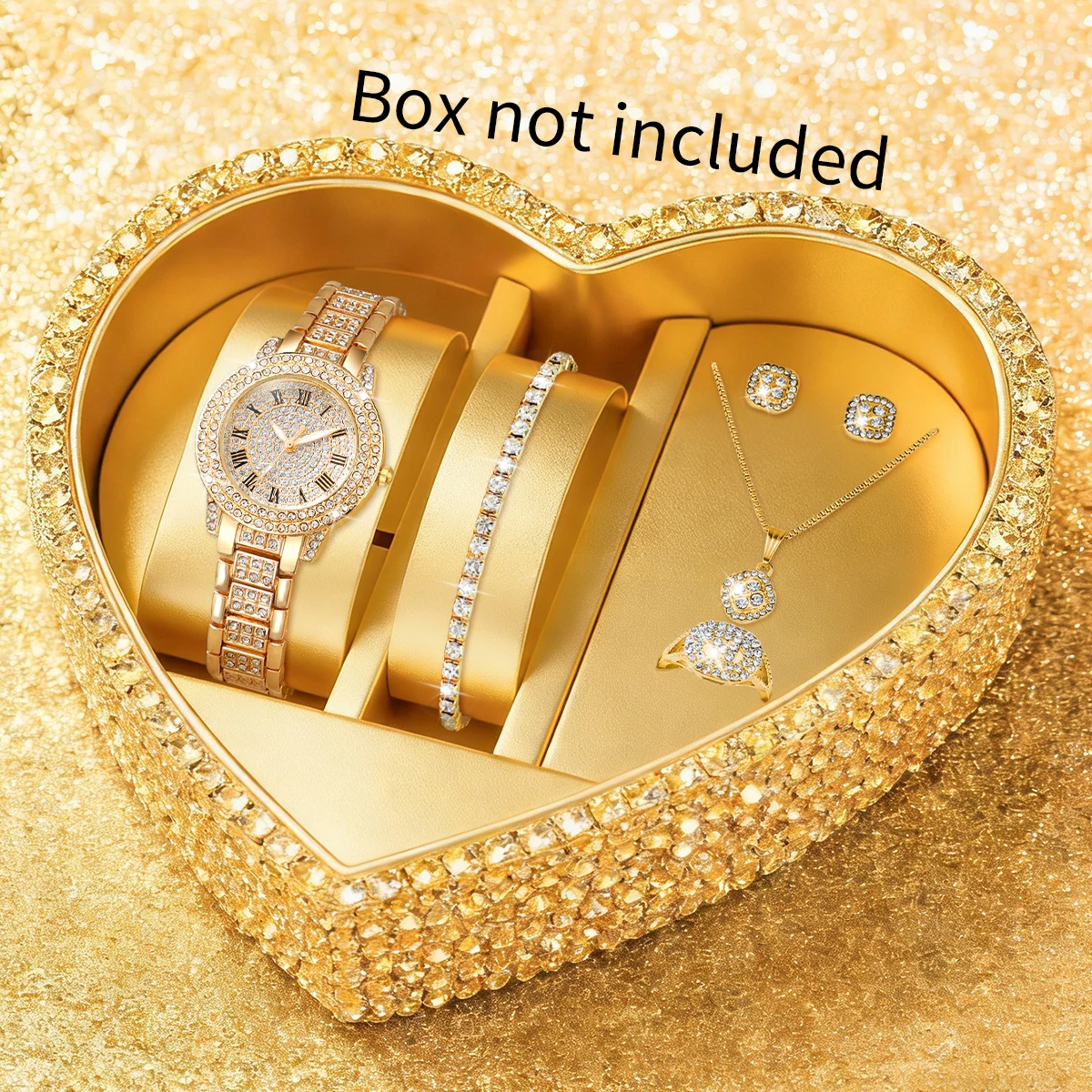 

6 шт. роскошных женских часов с кристаллами, набор украшений, кварцевые часы с римским циферблатом, часы для женщин, подарок для девушек (без коробки)