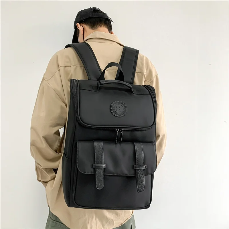 

Korean Fashion Men Black Shoulders Backpack Campus Students Casual Schoolbag Large Capacity Outdoor Travel Waterproof Backpacks