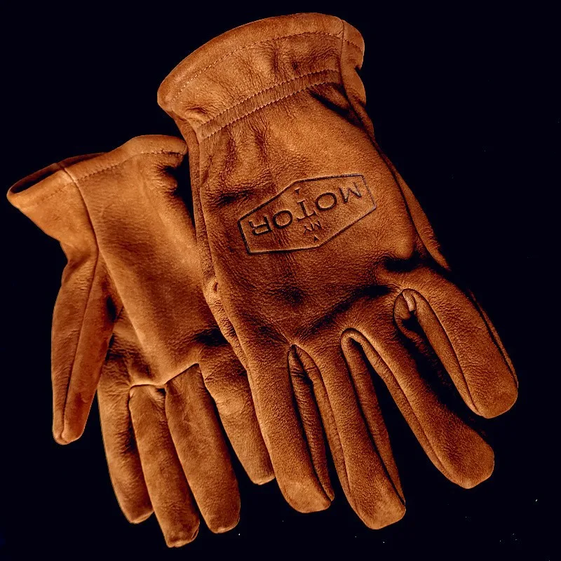 Guantes de alta calidad para hombre y mujer, manoplas de cuero de vaca de primera capa, resistentes al desgaste, estilo Retro, ideal para conducir y acampada en motocicleta, 1 par