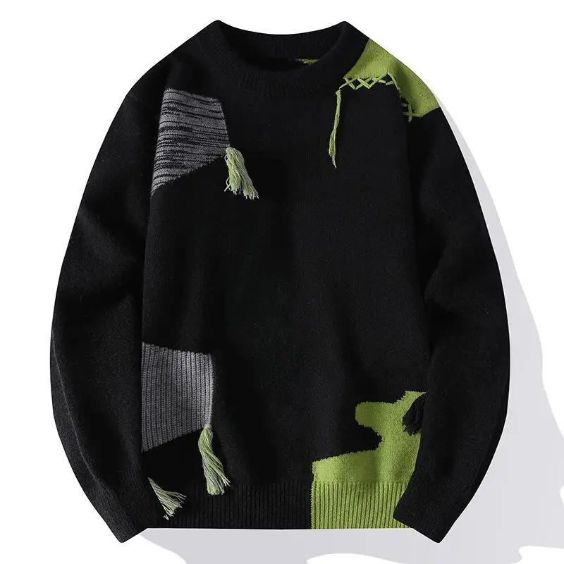 Pullover Men Clothes New Thick Fashion Warm Color Blocked Sweater for Men in Autumn and Winter, Loose Knitted Sweater