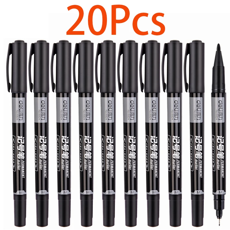 20Pcs Dual Side Marker Pens Black Art Students With Marker Pen Thickness Double-ended Black Oily Quick-drying Waterproof