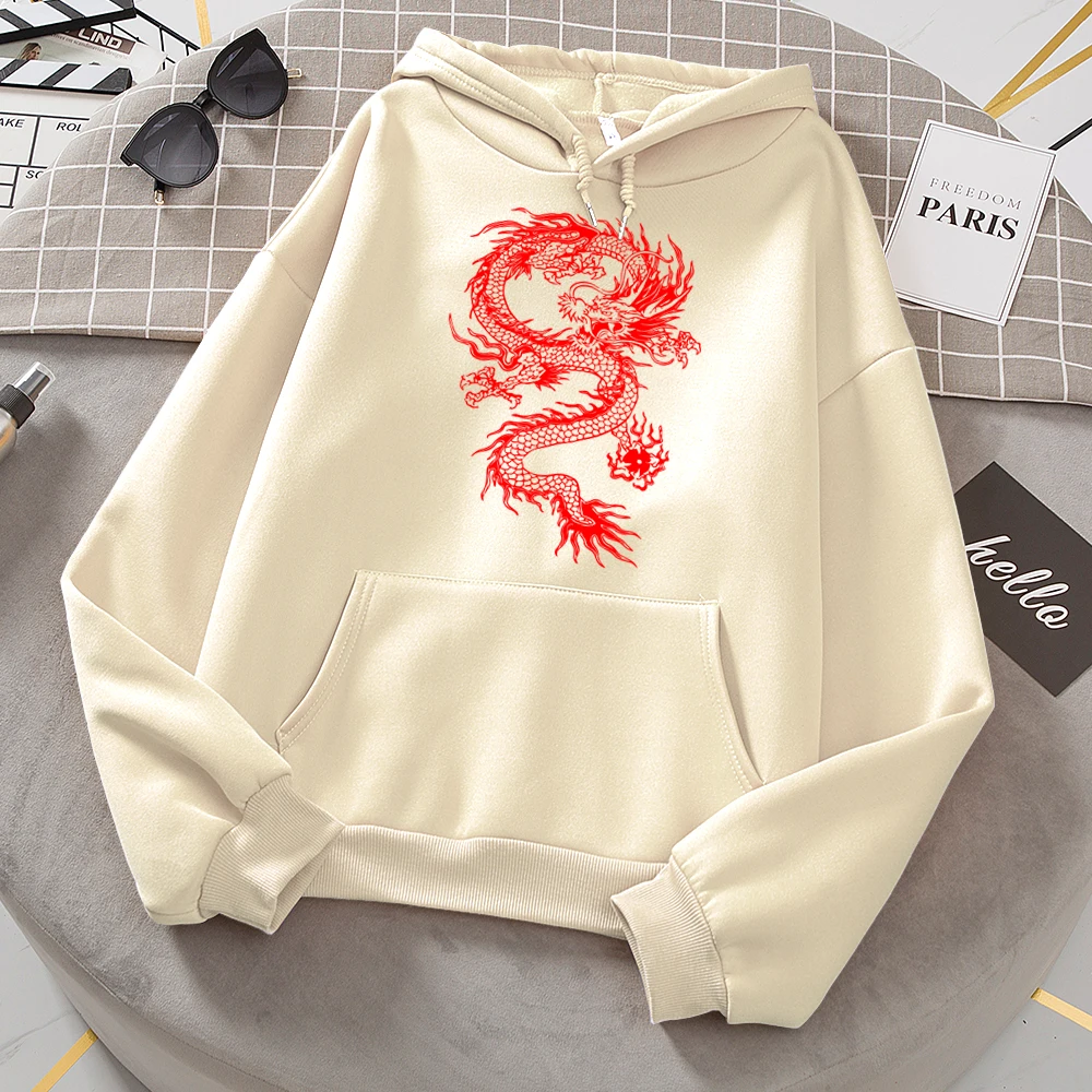 Red Dragon Fashion Sweat Printing Women Hoody Oversize Loose Sweatshirts Autumn Fleece Hoodies Fashion Casual Clothing Female