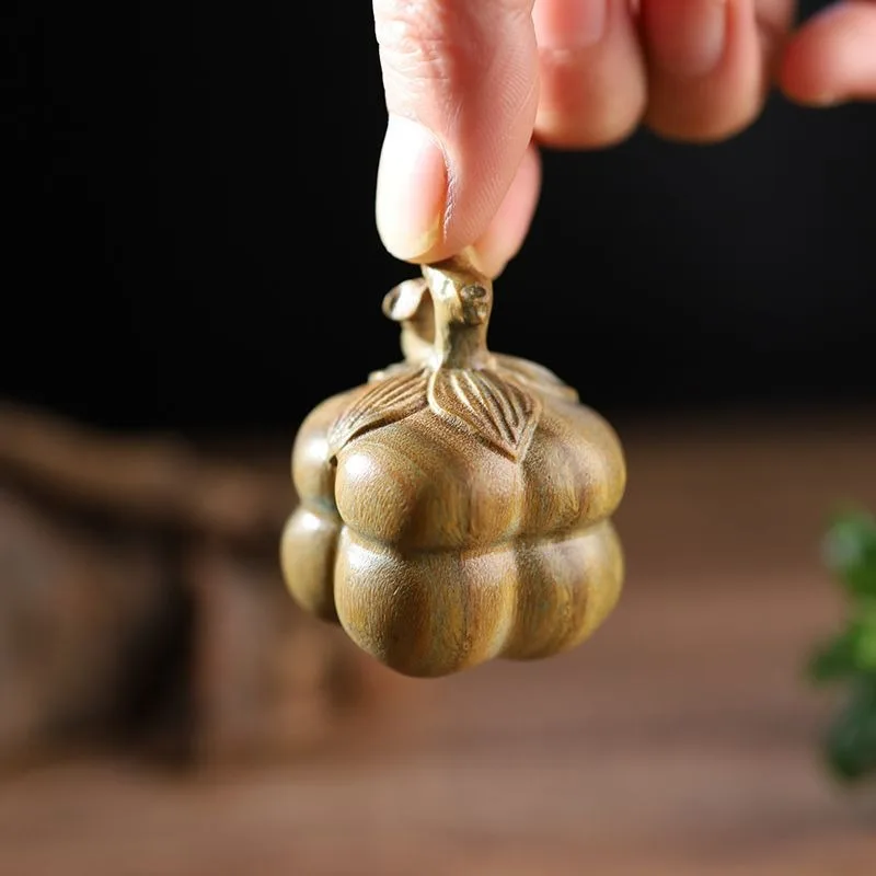 Green Sandalwood Hand Carved Persimmon Peanut Figurine Desk Decor Traditional Chinese Style Collectible Craft Gift Home Office