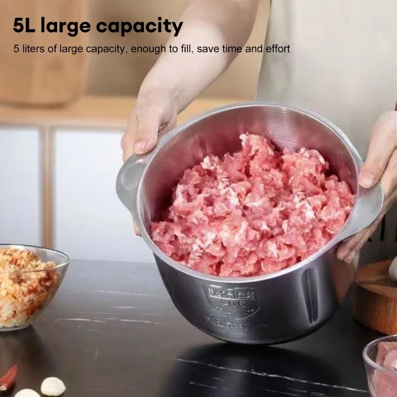 5L Electric Meat Mincer Grinder Stainless Steel Chopper Food Processor Garlic Mud Maker Blender Large Capacity Kitchen Utensils