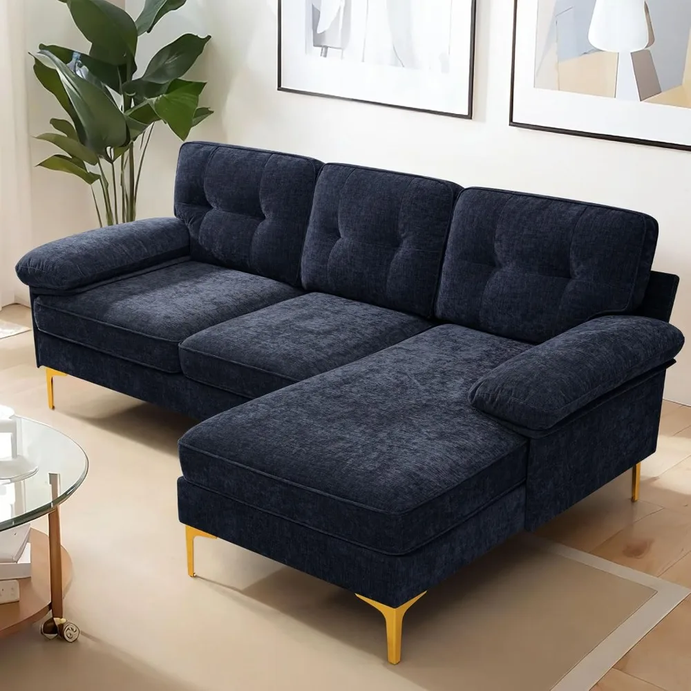 Chenille Upholsted Sofa with Reversible Chaise,3-Seat Couch for Living Room, Convertible Sectional Couch with Removable Covers