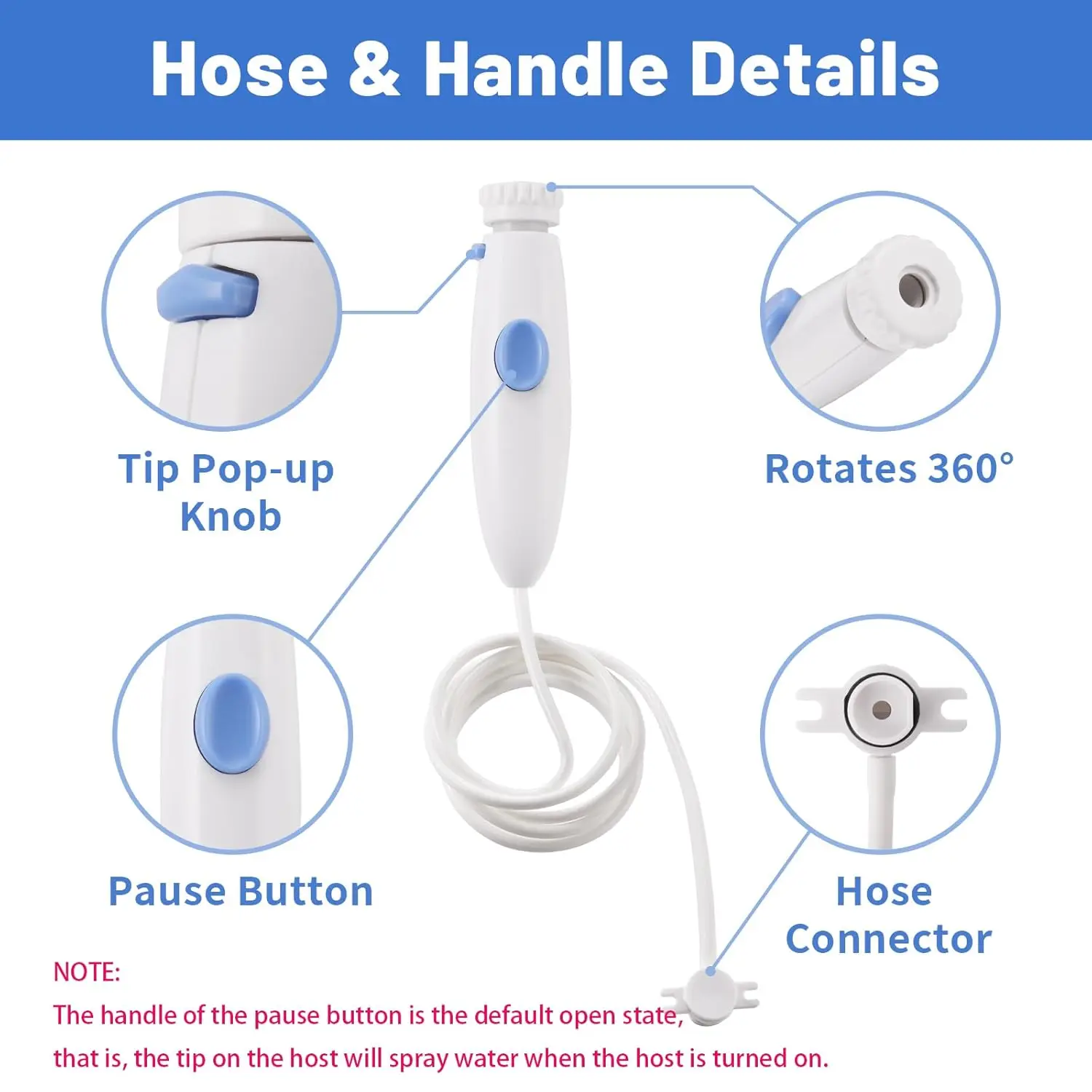 خرطوم بديل وأجزاء المقبض المتوافقة مع جهاز تنظيف الأسنان بالماء Waterpik WP-100 WP-140 WP-150 WP-900 Series للري عن طريق الفم