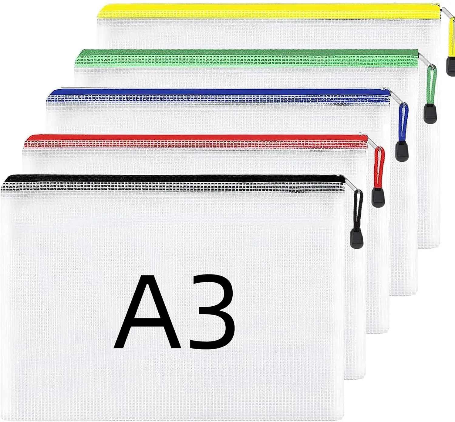 A3 Plastic Wallets Folders - 5PCS Zip Lock Bags Document Wallets Zipper File Folders for School Office Supplies
