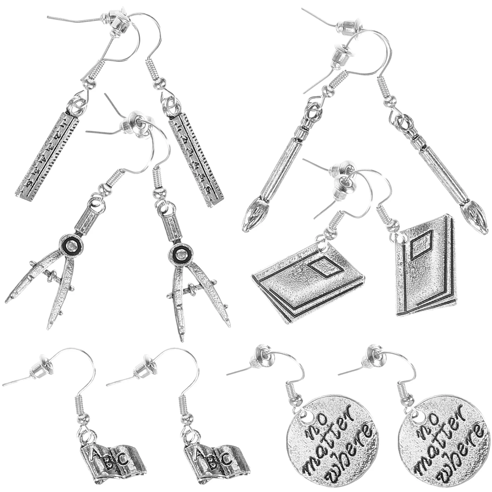 

6 Pairs Old Silver Earrings Set Dangle for Women Teacher Festive Six Piece Suit Miss