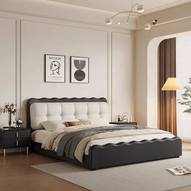 

Unique Design Double Bed Frame Black Minimalist Wooden King Size Double Bed Frame Modern White Cama Matrimonial Furniture Home