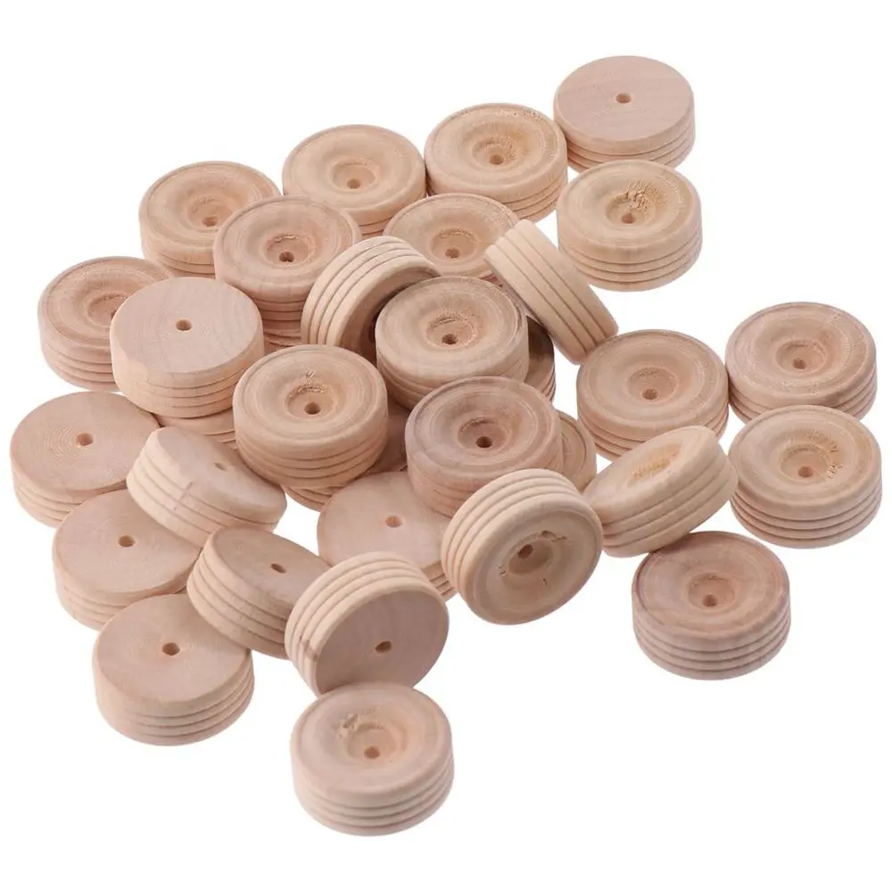 Neue 30 Stück Mini-Holzräder, 3 x 1,2 cm, Holzräder, 3,5 mm Loch, unflossener Holzräder, Holzwerkzeuge, DIY-Automodelle