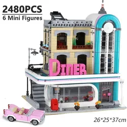 MINISO Disney 2488PCS Downtown Diner Building Blocks Bricks Compatible 10260 15037 Education Kids Christmas Birthday Gifts Toy