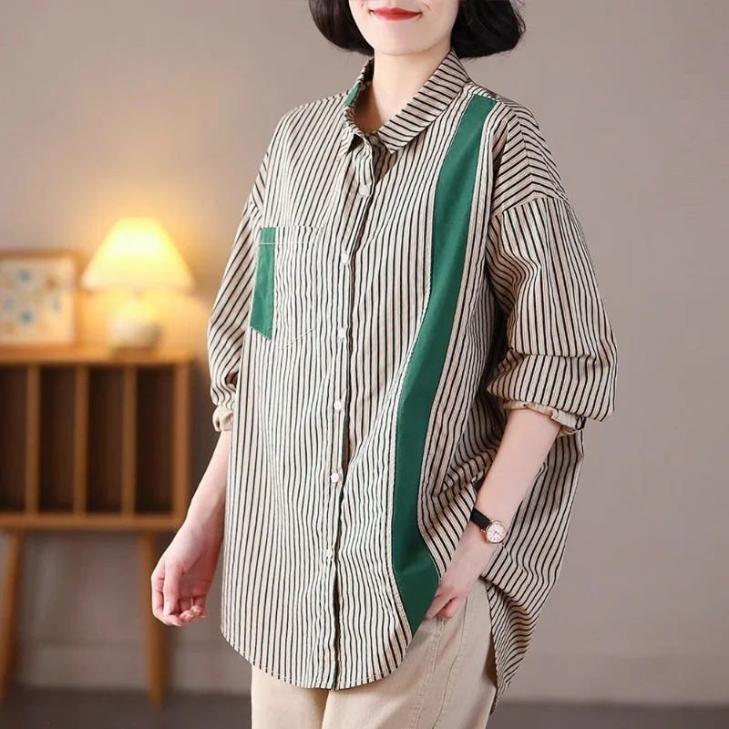 

Women's Clothing Shirts Long Sleeve Versatile Stripe Autumn Fashion Versatile Trend Button Shirts
