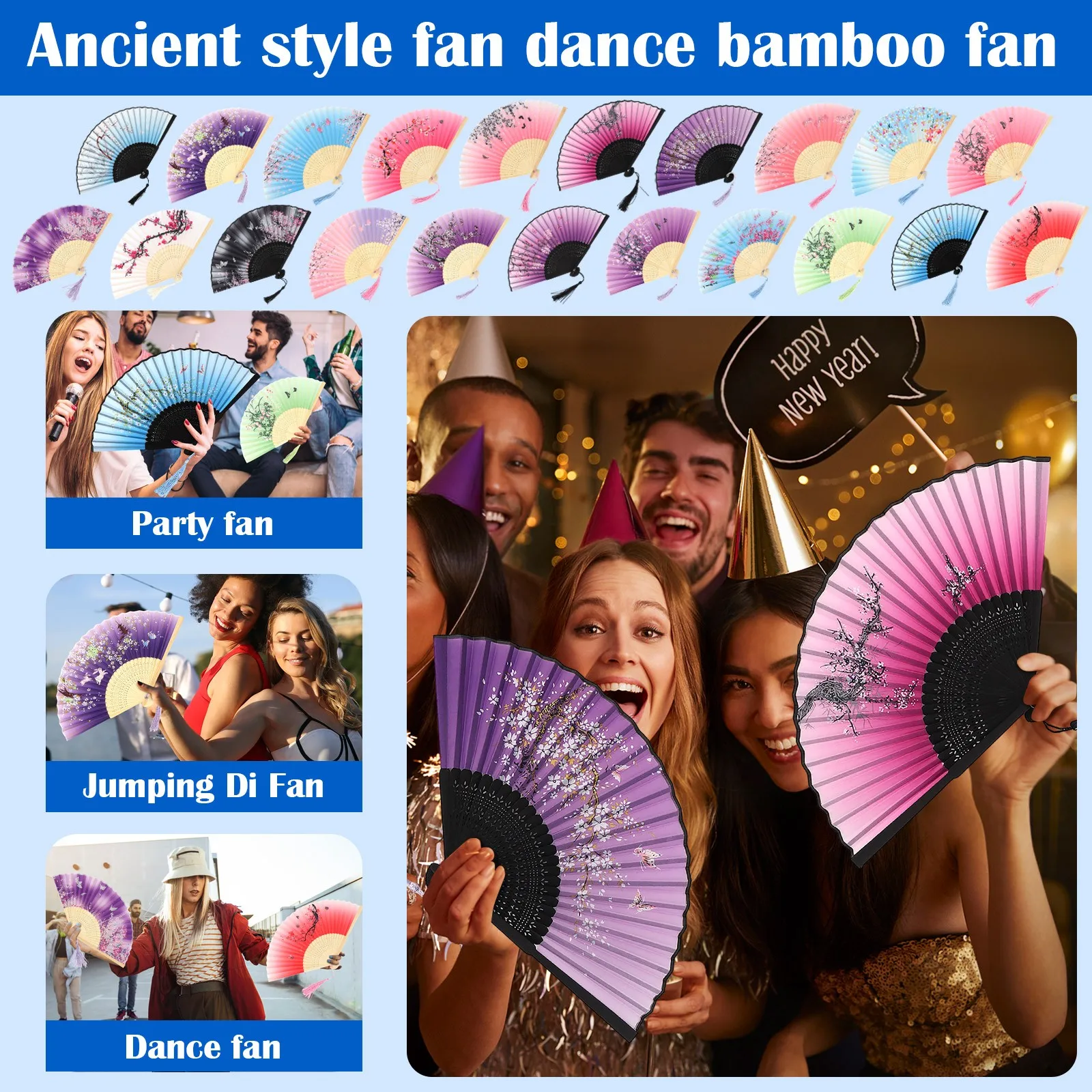 New Arrival Classical Dance Folding Fan with Tassel Elegant Female Fan Wooden Shank Chinese and Japanese High Quality Fan