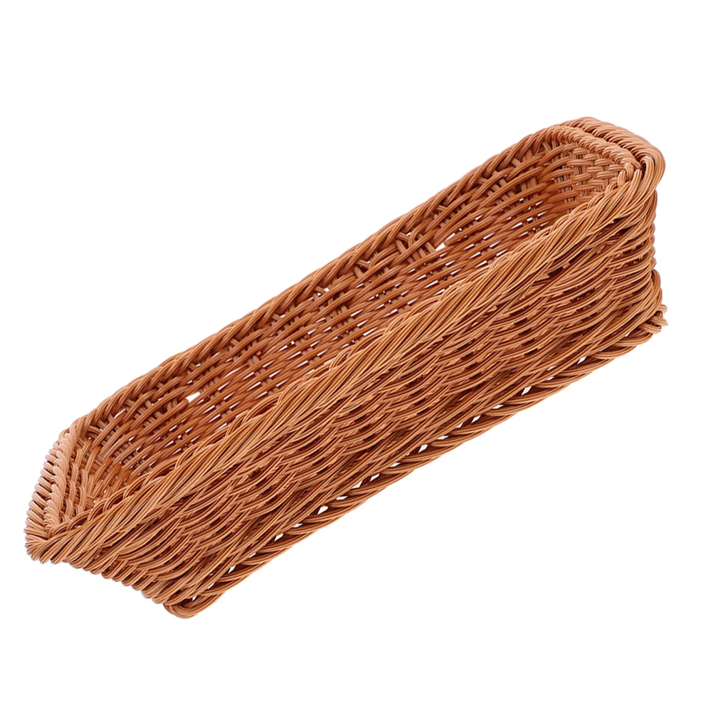 

Bread Basket Rattan Style Small Rectangular Kitchen Counter Plastic Woven Baskets Durable Stylish Food Storage Decorative Piece