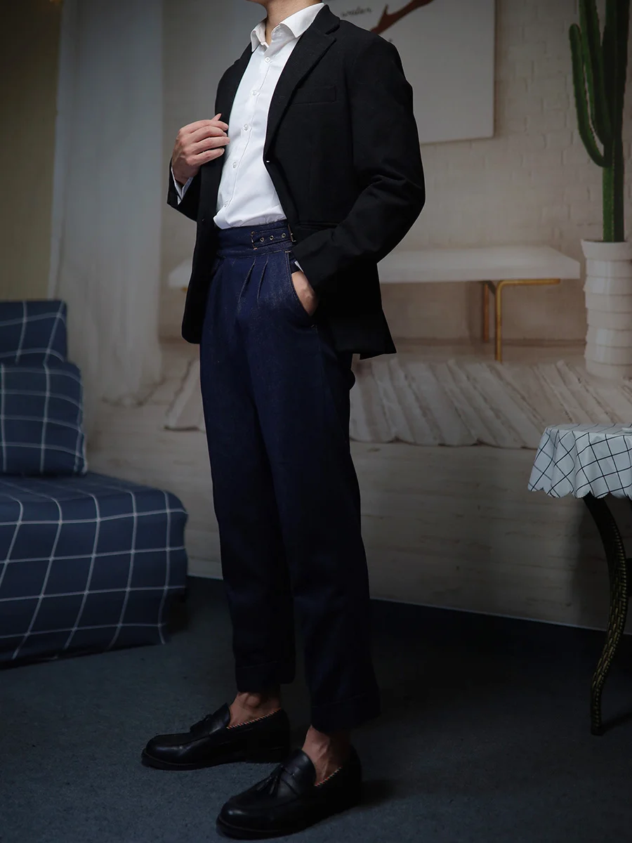 POT&CRAFTSMAN gurkha men's vintage denim denim pants Europe and the United States Slim Western pants Tibetan nine-minute pants