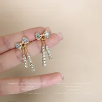 Gold Color Shiny Bow Stud Earrings For Women Fashion Exquisite Dainty Rhinestone Bow Dangle Earrings Jewelry Friends Gift 6
