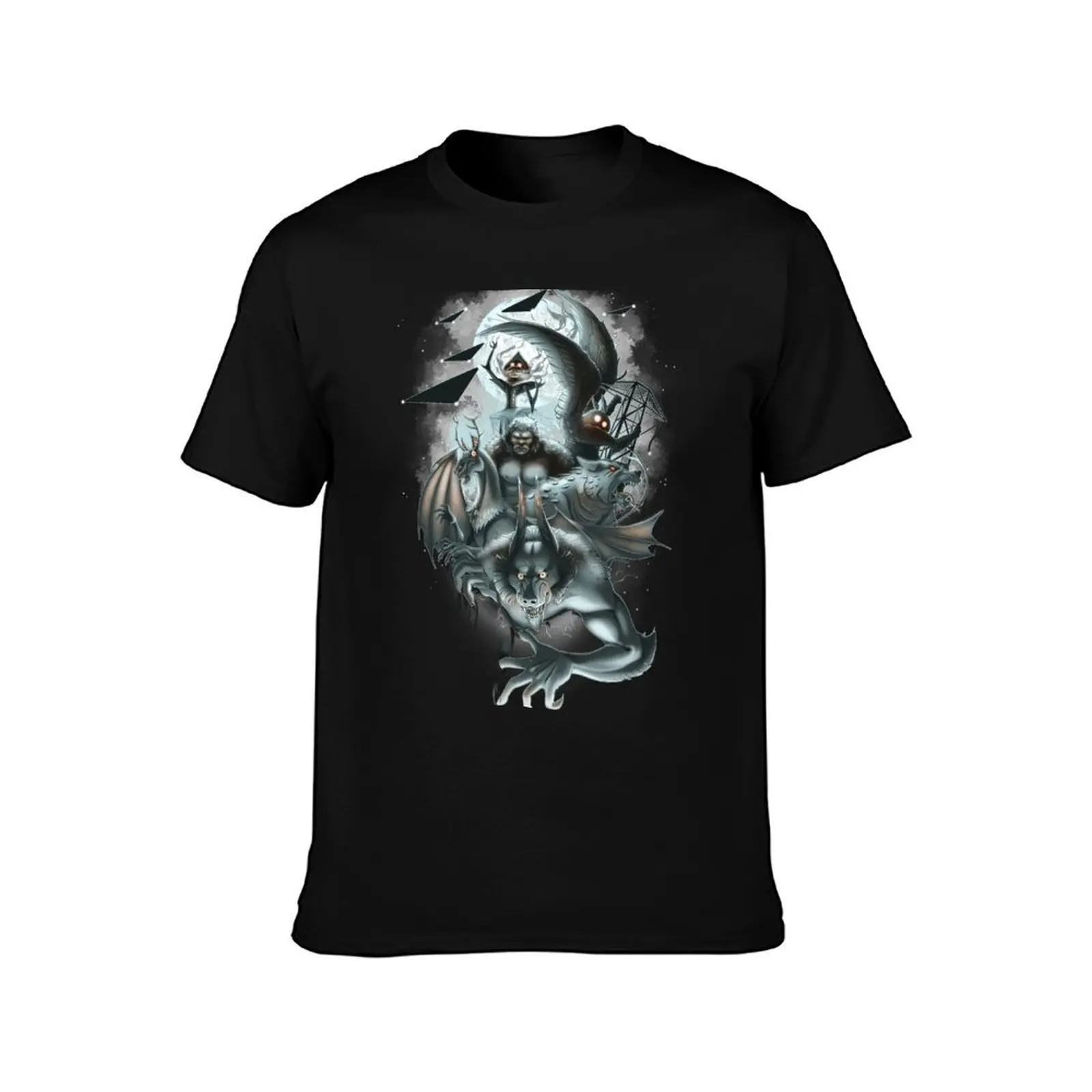 Cryptid Squad T-Shirt, Summer Casual Cotton Tee, Oversized Streetwear Tops, Vintage Graphic Print, Loose Fit Short Sleeve