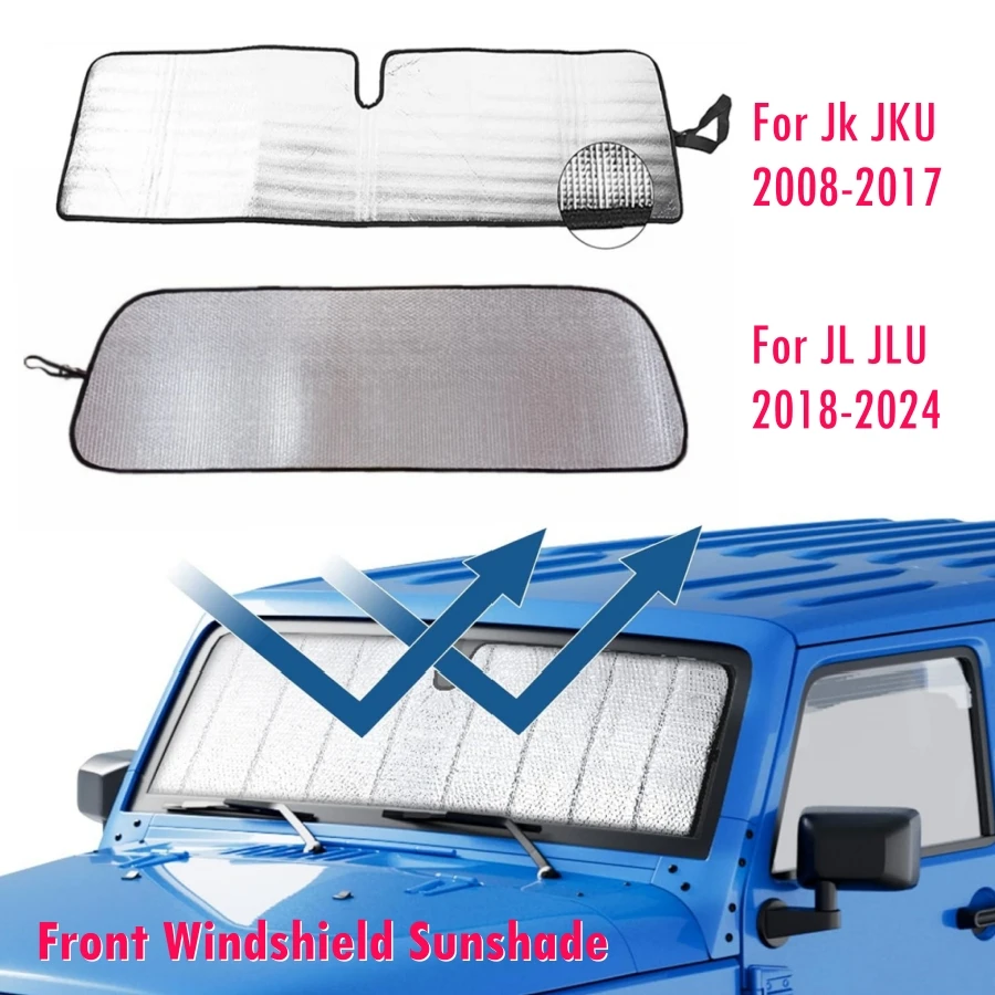 Windshield Sunshade For Jeep Wrangler JK JL TJ JKU JL JLU & Gladiator JT 2007-2024 Sun Shade Heat Shield Sun Visor Mat