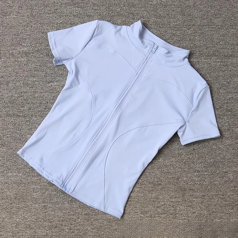 New summer fashion women's yoga short-sleeved coat with stand-up collar, zipper, tight-fitting and quick-drying short sleeves