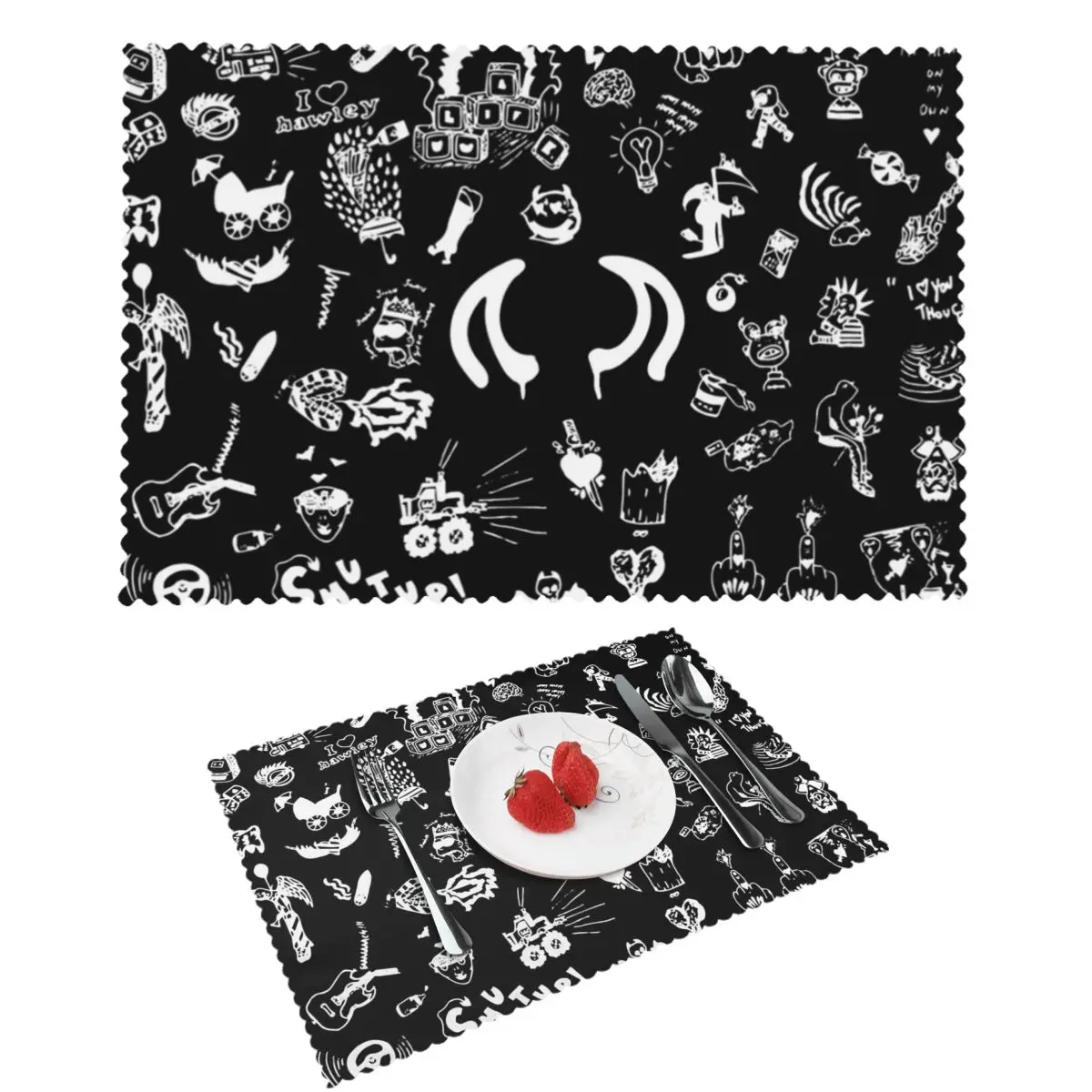 Yungblud Drawings Tattoo Sheet Placemat Washable Plate Mat for Dining Table Bowl Coaster Home Decor Absorbent Mats