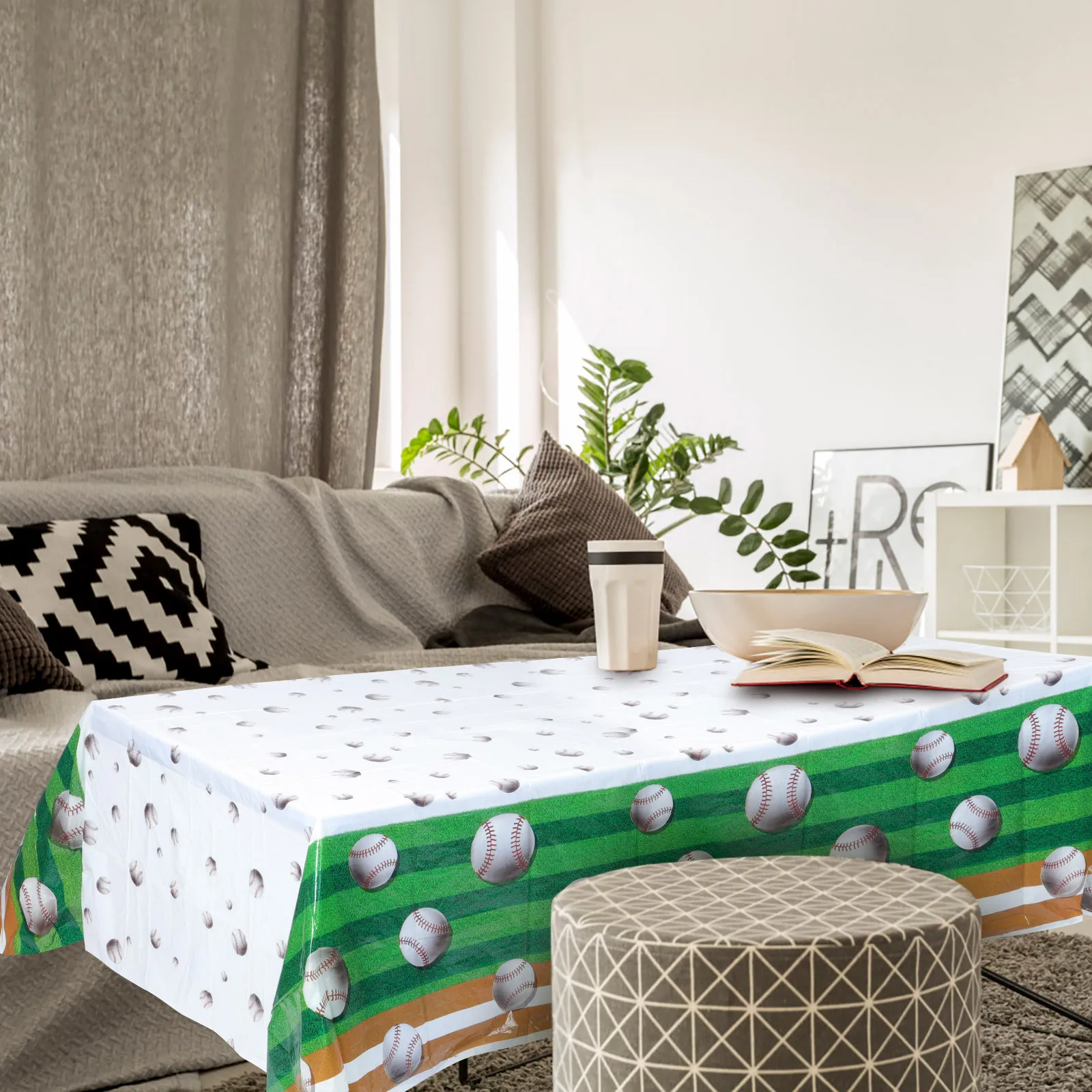 

1pc Baseball Tablecloth Waterproof Rectangular Table Cover For Sports Party Decoration Birthday Picnic Event Decorative