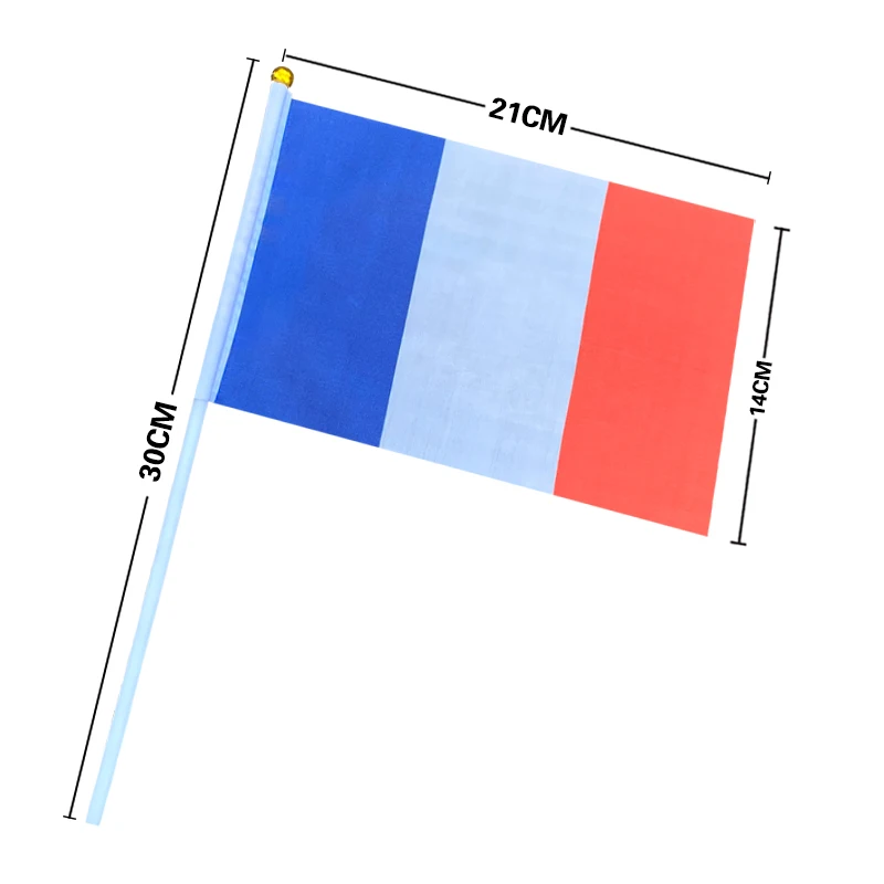 EOODLOVE 10/20/50 pieces 14 * 21cm French hand-held plastic stick flag outdoor celebration event French small-sized flag