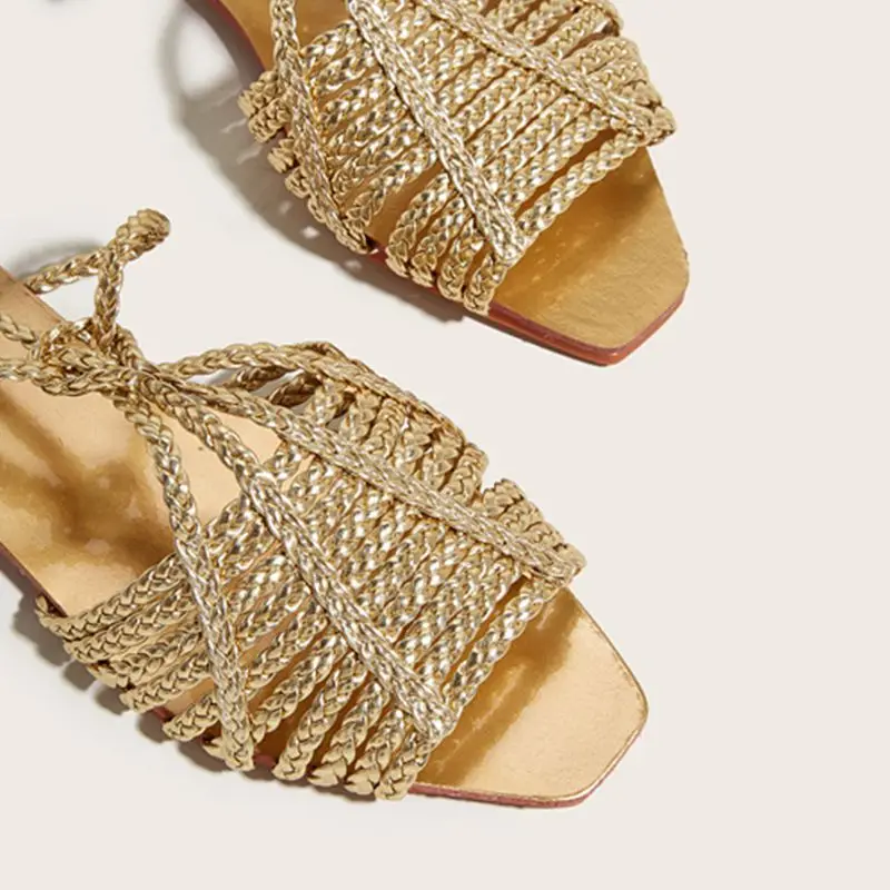 Fashion Womens Shoes 2024 All-Match Female Sandal Open Toe Large Size Strappy Heels Luxury New Girls Flat Peep Summer Big Beige