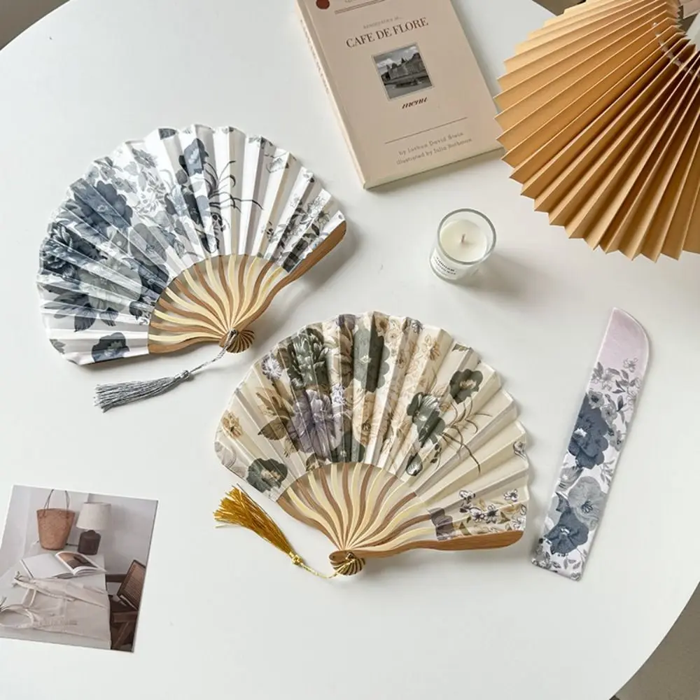 Hand Fold Fan Retro Adornment Woman Man Dance Props Wedding Living Room Cabinet Decor Bamboo Wood Silk Flower Folding Fan