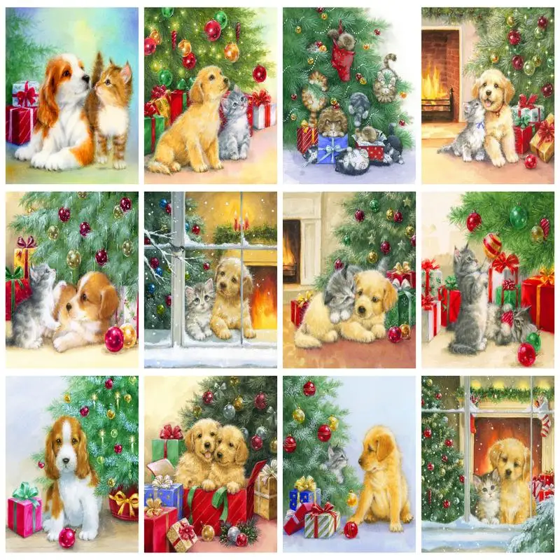 

RUOPOTY Painting By Numbers For Adults Kits Christmas Dog Cat Original gifts Christmas Animal Home decor