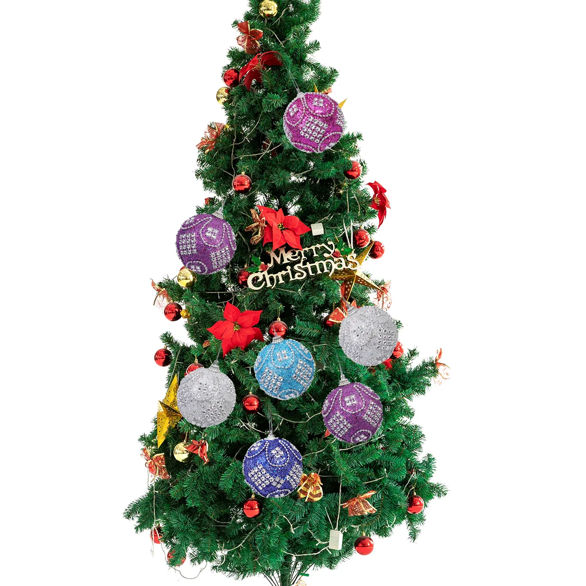 

3 pcs 8cm Glitter Crystal Rhinestone Christmas Ball Pendant Flocked Tree Ornaments Decorations Reusable Xmas Party Home