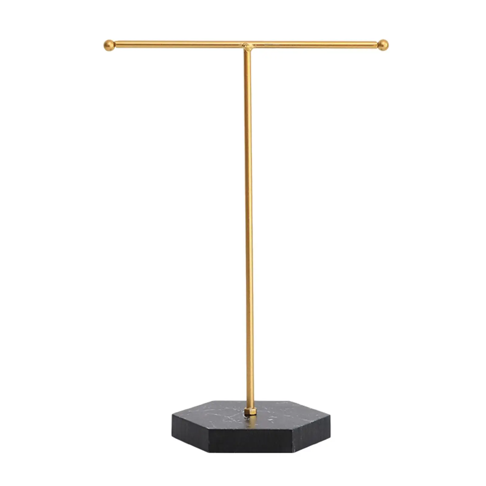 Black Velvet Earring Display Organizer Metal T Bar Stand Marble Base for Exhibiting Necklaces Bracelets Rings