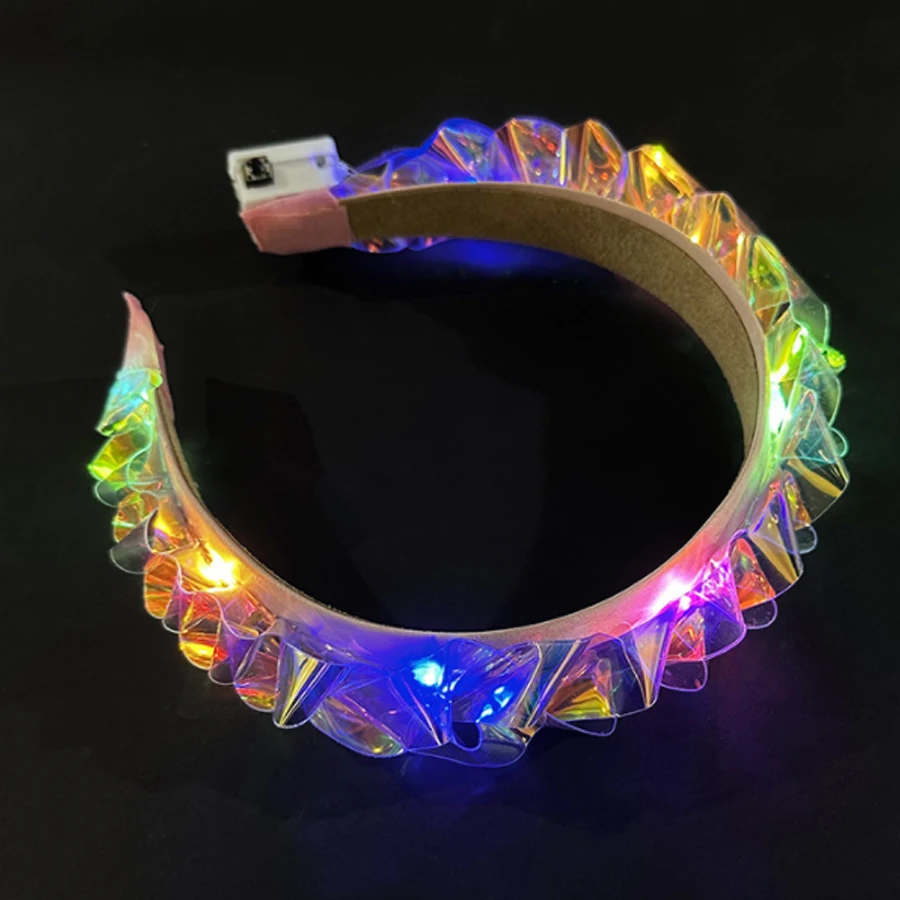 Glowing Crown Colorful Film Headbands LED Laser Hair Band Flashing Headpiece Luminous Tiara Crown Nightclub Party Supplies Favor