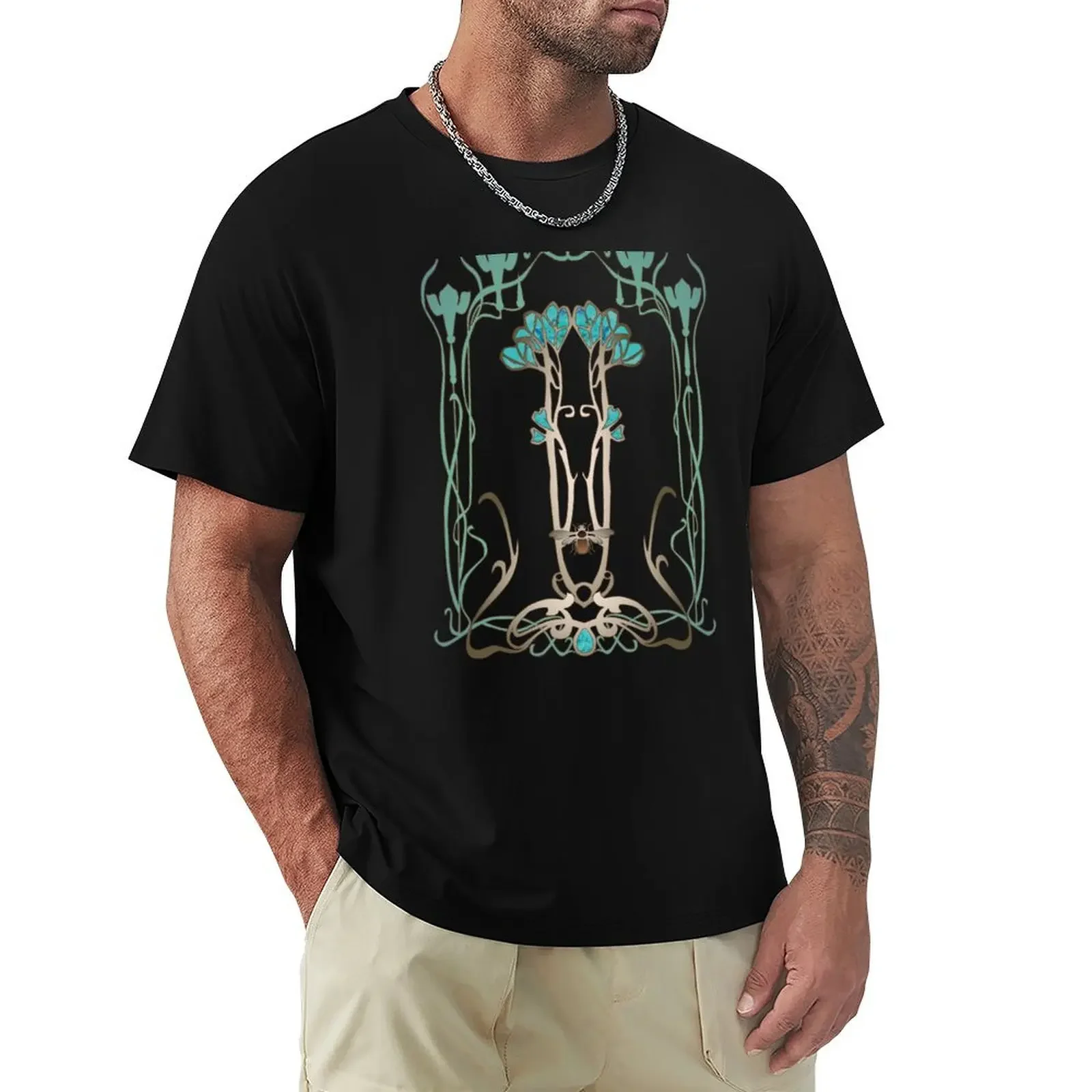 Art Nouveau Garden with Bee T-Shirt graphics customs anime shirts men