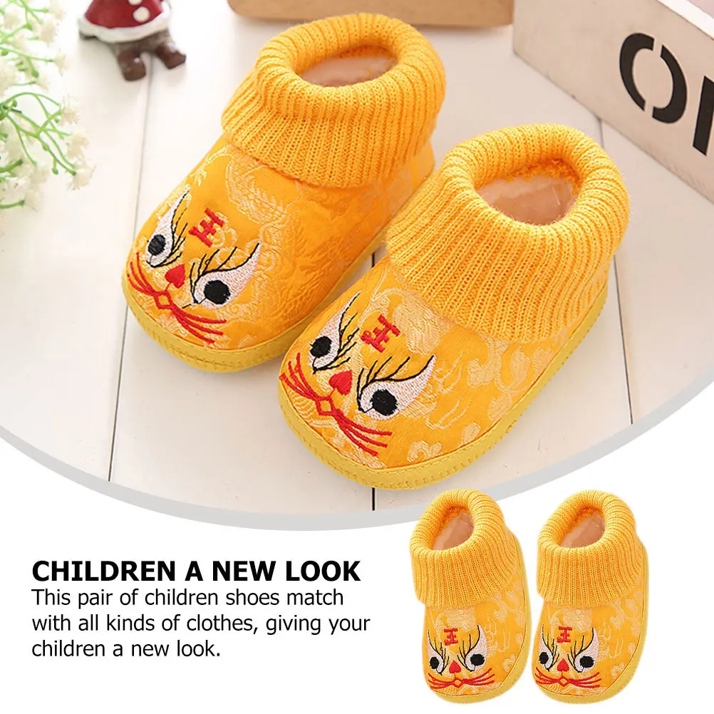 

Tiger head Warm Shoes Golden Velvet Baby Short Boots Autumn Leisure Anti skid Sole Cartoon Embroidered Kids Footwear Winter Gift
