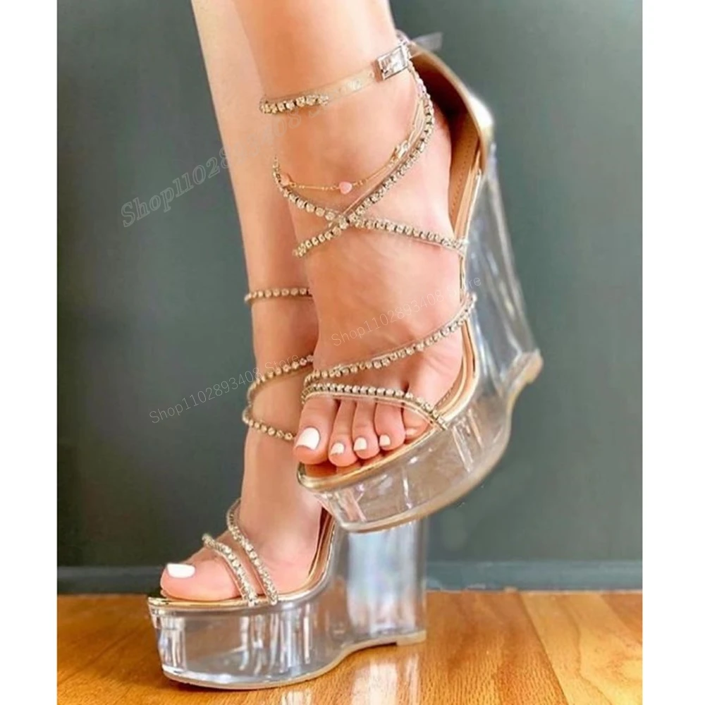 Clear Platform PVC Wedges High Heel Sandals Crystal Hollow Ankle Buckle Strap Fashion Women Shoes 2024 Sexy Zapatos Para Mujere