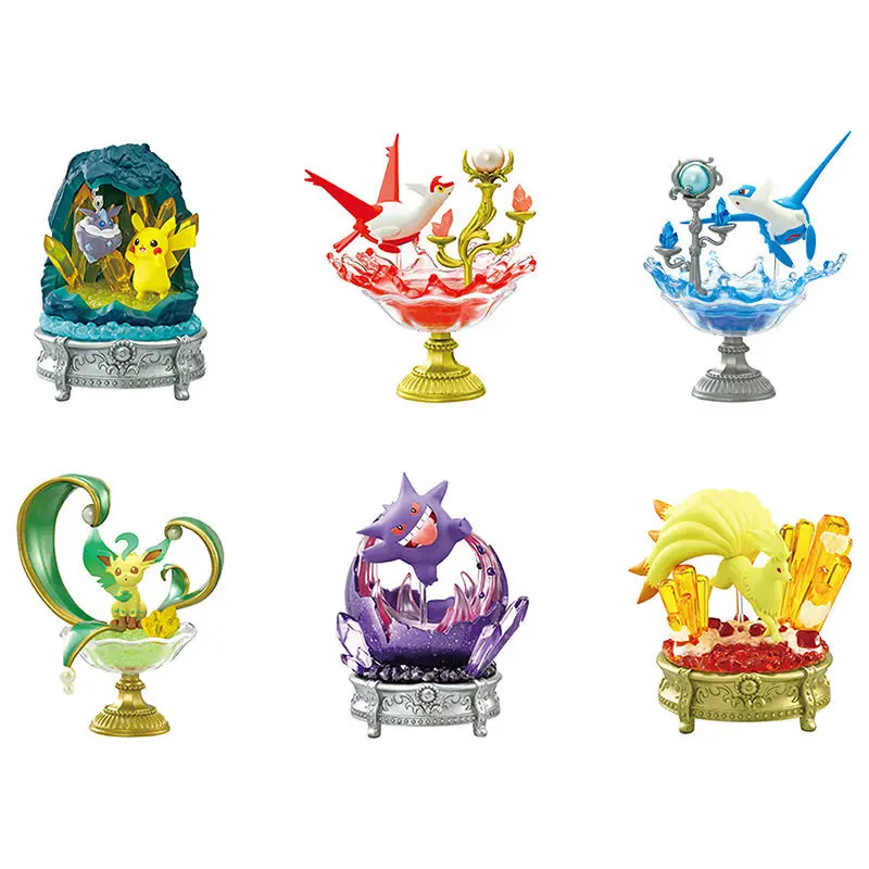 RE-MENT Pokemon colección de piedras preciosas serie Bind Box juguetes Gengar Latios Leafeon Anime figura de acción ornamento colección regalo para niños