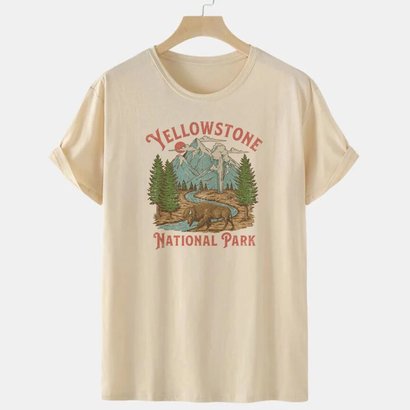 Yellowstone National Park T Shirt Oversized Vintage Mountain Hiking T-Shirts Cute Adventure Graphic Tees Women Retro Boho Tops