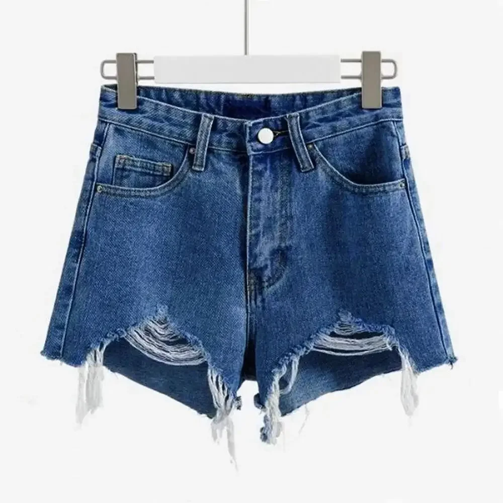 Sommer Damen Cowboy Shorts Koreanische Hohe Taille Casual Denim Shorts Tasche Quaste Perforierte Ripped Holes Y2K Mädchen Weiße Jeans