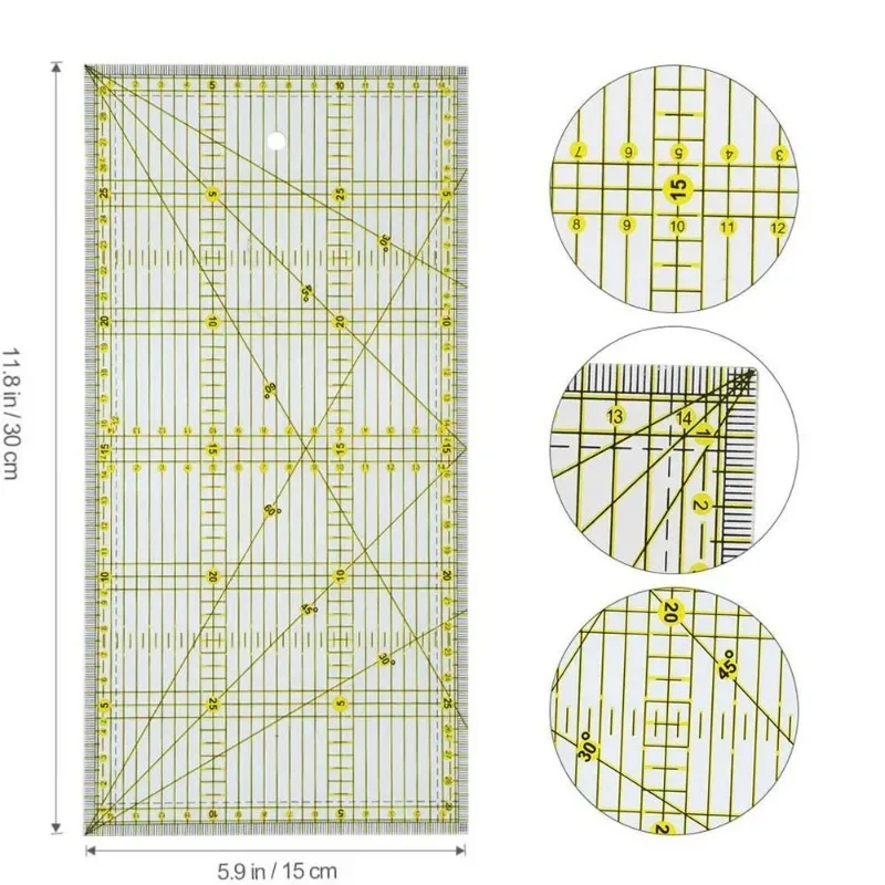 Regla para quilter de 15x30 con líneas de doble color y rejilla, regla de retales, regla de costura acrílica para coser, regla de corte para acolchar