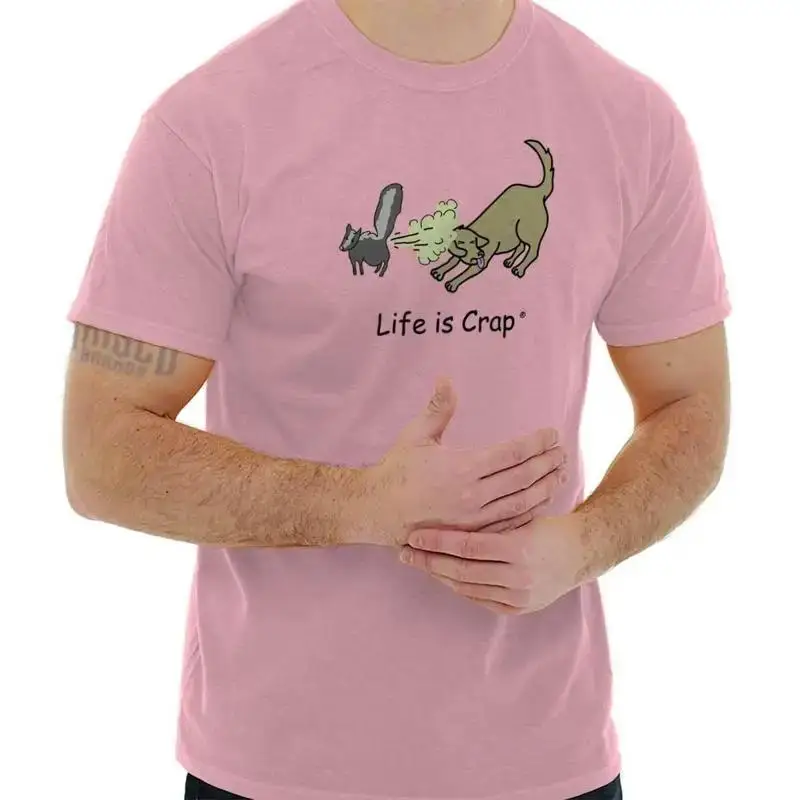 Life Is Crap Funny Dog Skunk Sprayed Smell Womens or Mens Crewneck T Shirt Tee