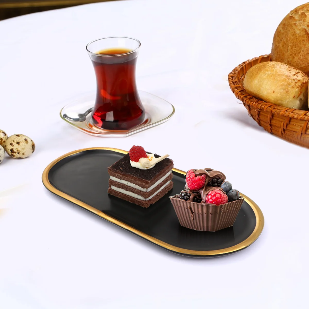 1Pcs Ceramic Jewelry Display Salver Black Adorable Storage Plate Exquisite Crafted Plate Wedding Gift Storage Tray
