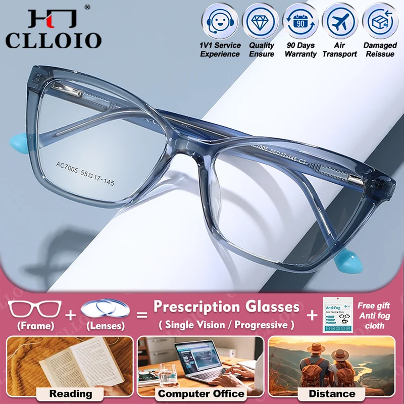 

CLLOIO Simple New Design Cat Eye Anti Blue Light Prescription Glasses Women Myopia Optical Glasses Progressive Reading Eyewear