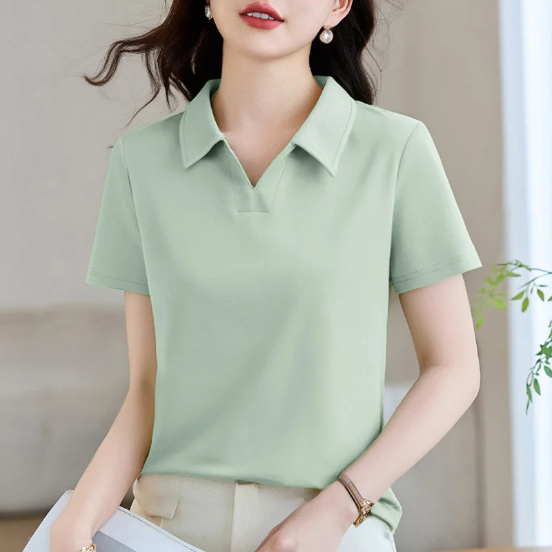 

Women's Short Sleeve V Neck Polo Shirt Casual Loose Fit Office Top