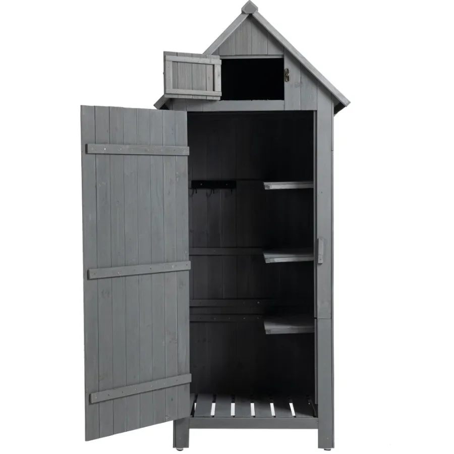 

30.3"L X 21.3"W X 70.5"H Outdoor Storage Cabinet Tool Shed Wooden Garden Shed Gray