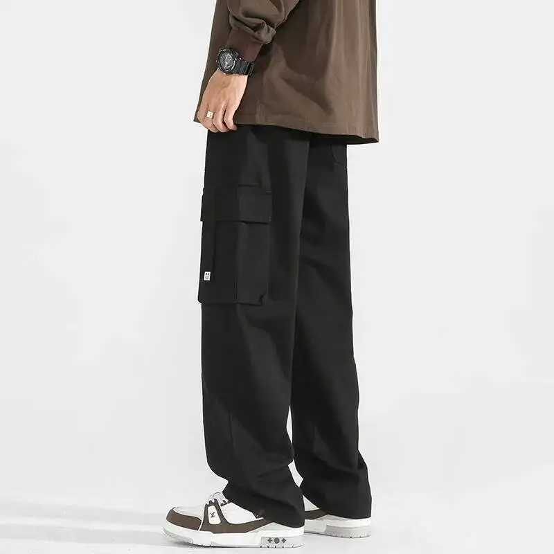 Men's Straight Fit Cotton Cargo Pants Autumn Casual Loose Fit Athletic Pants Trendy Outdoor Multiple Colors Workwear Trousers