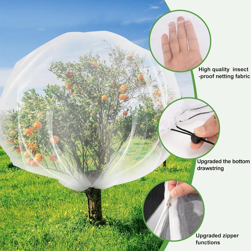 Large Fruits Tree Netting Cover with Zipper and Drawstring Garden Insect Netting Transparent Bird Plant Barrier Mesh Screen