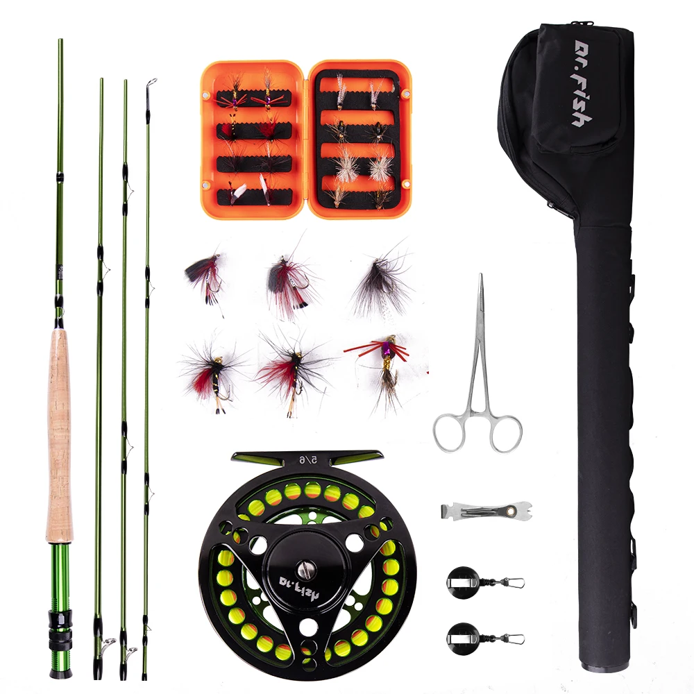 Dr.Fish Fly Fishing Rod and Reel Full Kit 9FT 5-6WT IM8 Carbon Fly Fishing Rod Reel Line Flies Outfit Fishing Bag Pesca Perch