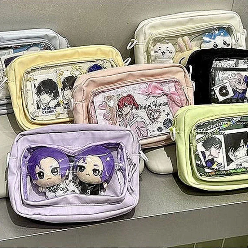 Preppy Cute Candy Color Nylon Shoulder Bag Comics Badge Doll Transparent Display Crossbody Bag JK Anime Expo Fashion Itabag