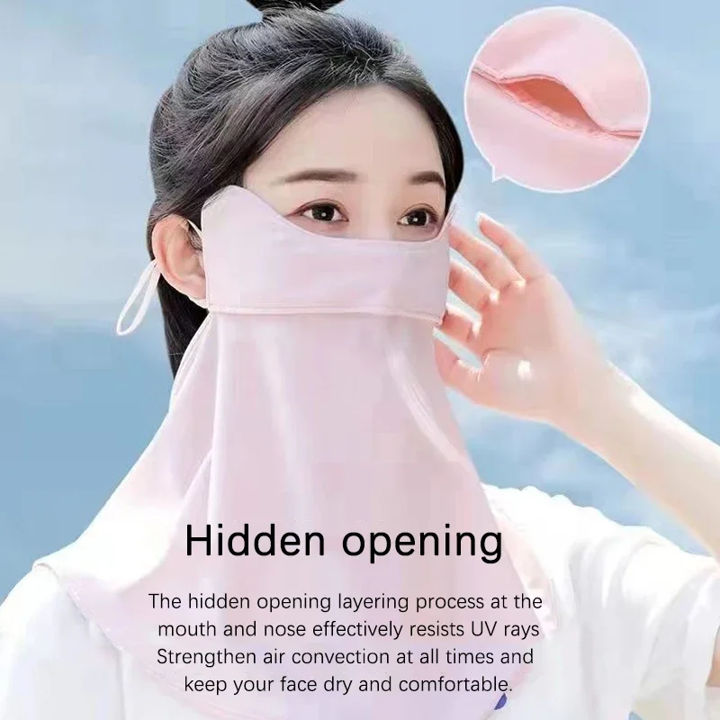 Sun mask for women Breathable summer thin long neck protector full face ice silk mask shade veil UV protection three-dimensional