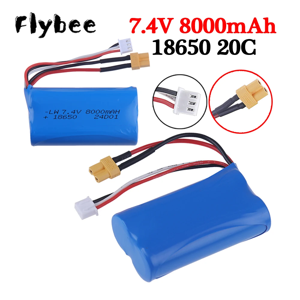 

7.4V 8000mah 20C Li-ion Battery XT30 plug with USB Charger for Huina 580 550 583 582 RC Excavator RC Vehicles R/C Truck Car